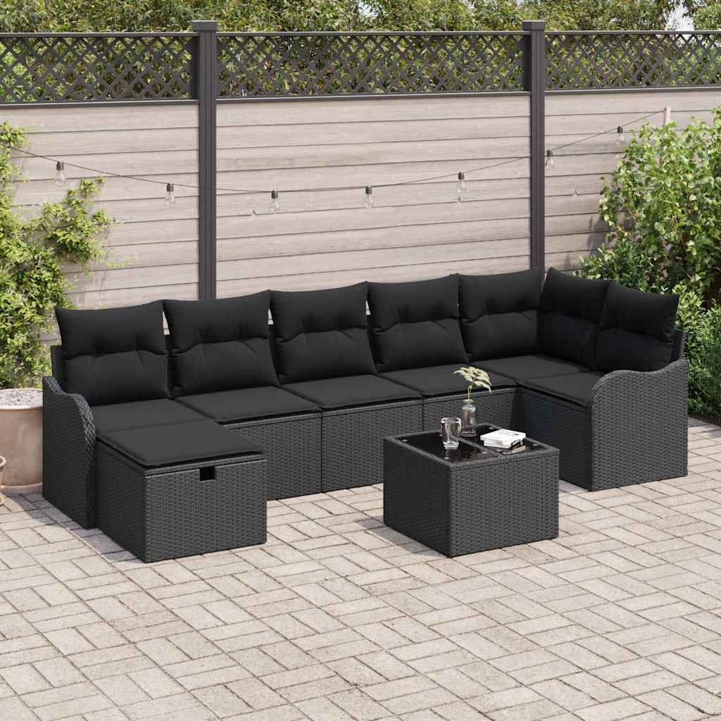 vidaXL Bankstel met kussen met opslag Zwart en Crème poly rattan