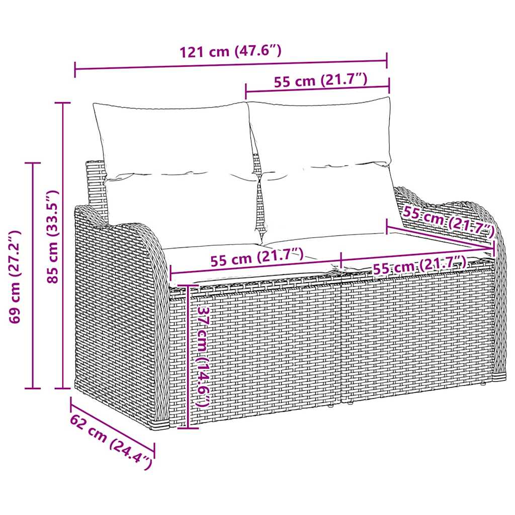 vidaXL Bankstel met kussen met opslag 6 pcs Zwart en Crème poly rattan
