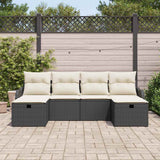 vidaXL Bankstel met kussen met opslag 6 pcs Zwart en Crème poly rattan
