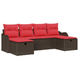 vidaXL Bankstel met kussen met opslag 6 pcs Bruin en Rood poly rattan