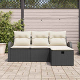 vidaXL Bankstel met kussen met opslag 4 pcs Zwart en Crème poly rattan