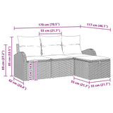 vidaXL Bankstel met kussen met opslag 4 pcs Zwart en Crème poly rattan