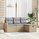 vidaXL Bankstel met kussen met opslag 4 pcs Zwart en Crème poly rattan