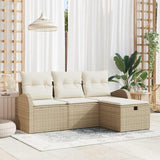 vidaXL Bankstel met kussen met opslag 4 pcs Zwart en Crème poly rattan