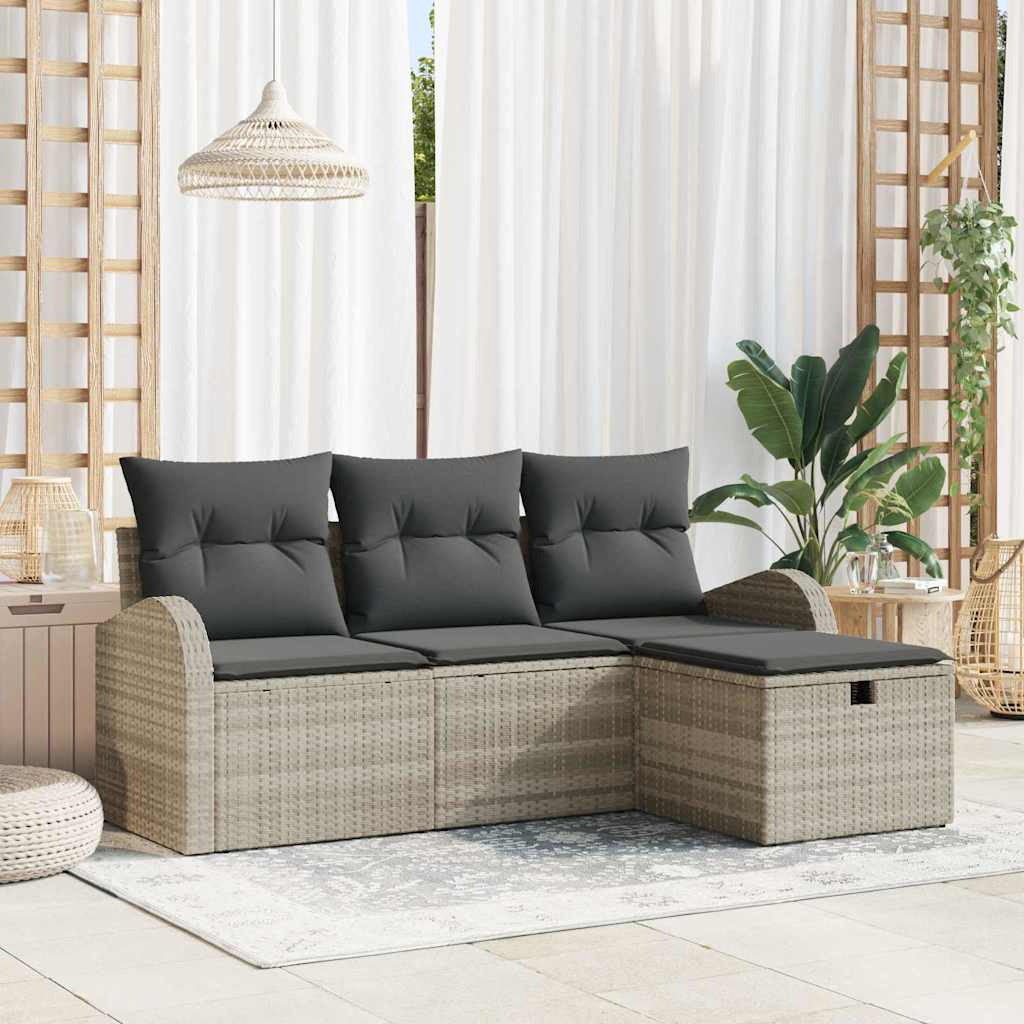 vidaXL Bankstel met kussen met opslag 4 pcs Zwart en Crème poly rattan
