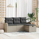 vidaXL Bankstel met kussen met opslag 4 pcs Zwart en Crème poly rattan