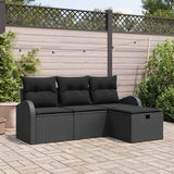 vidaXL Bankstel met kussen met opslag 4 pcs Zwart en Crème poly rattan
