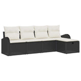 vidaXL Bankstel met kussen met opslag 5 pcs Zwart en Crème poly rattan
