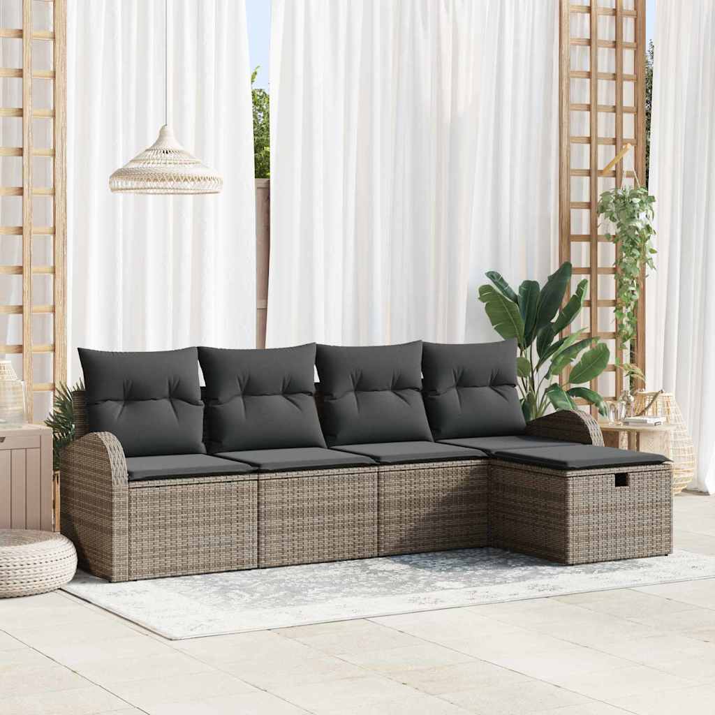vidaXL Bankstel met kussen met opslag 5 pcs Zwart en Crème poly rattan