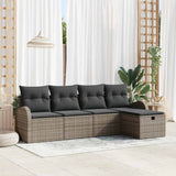 vidaXL Bankstel met kussen met opslag 5 pcs Zwart en Crème poly rattan
