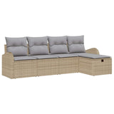 vidaXL Bankstel met kussen met opslag 5 pcs Zwart en Crème poly rattan