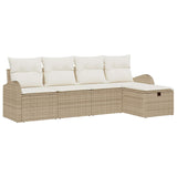 vidaXL Bankstel met kussen met opslag 5 pcs Zwart en Crème poly rattan
