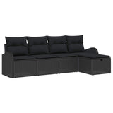 vidaXL Bankstel met kussen met opslag 5 pcs Zwart en Crème poly rattan