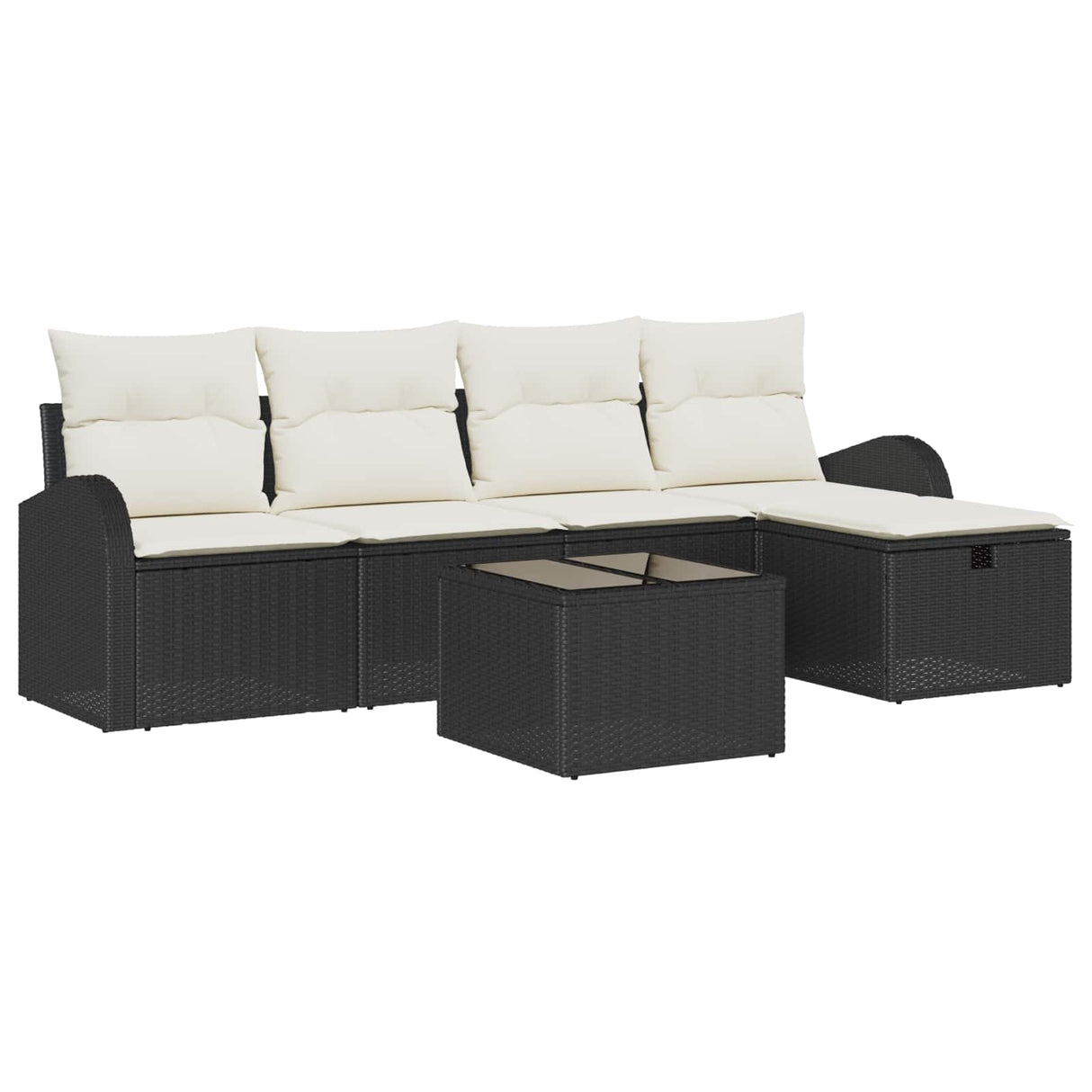 vidaXL Bankstel met kussen met opslag 5 pcs Zwart en Crème poly rattan