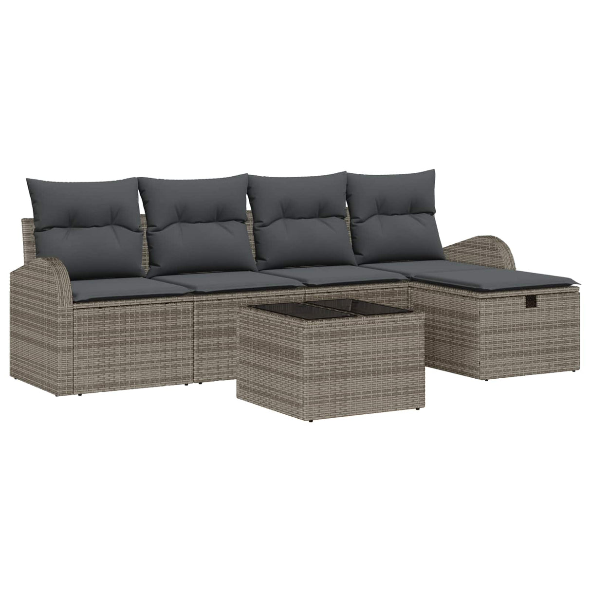 vidaXL Bankstel met kussen met opslag 5 pcs Zwart en Crème poly rattan