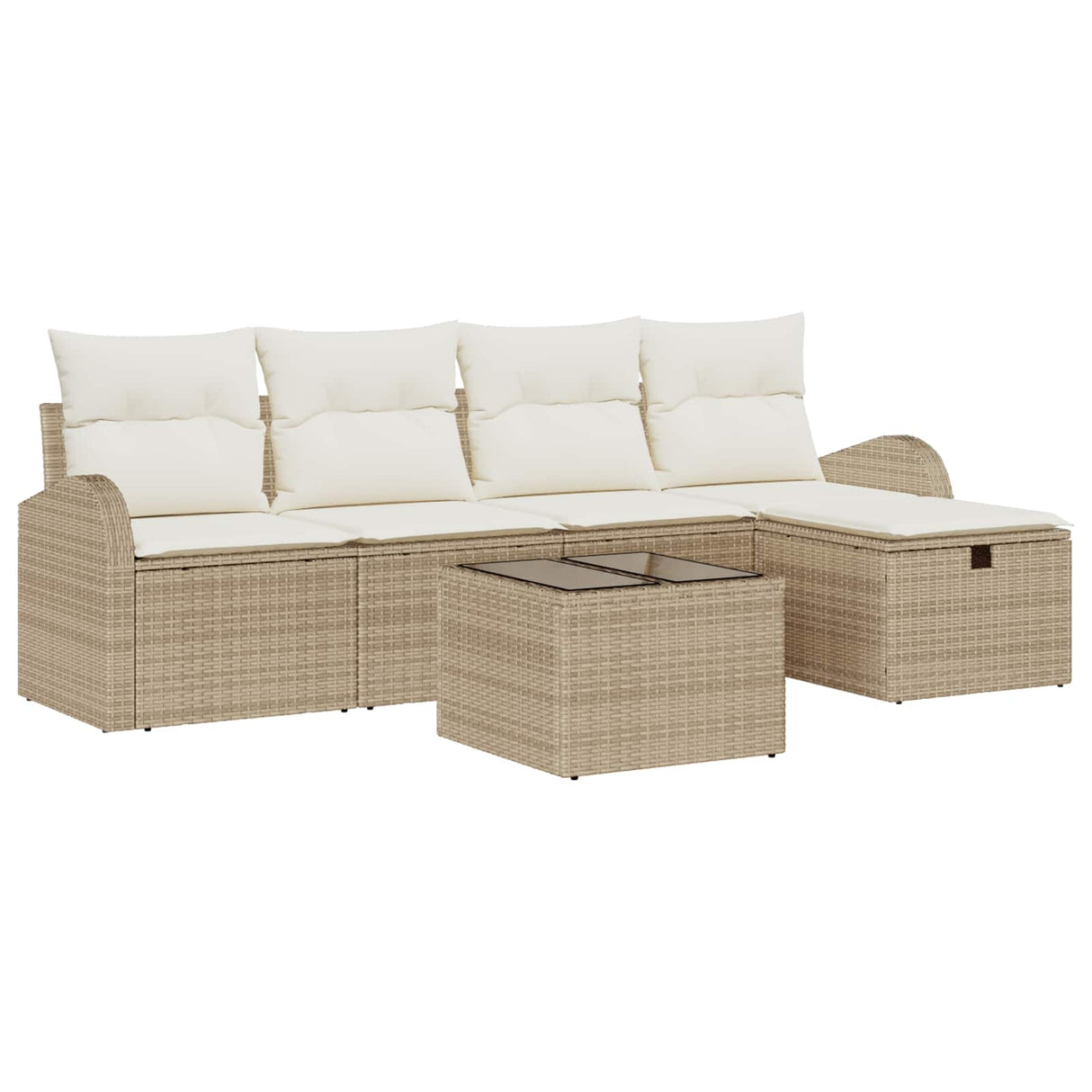 vidaXL Bankstel met kussen met opslag 5 pcs Zwart en Crème poly rattan