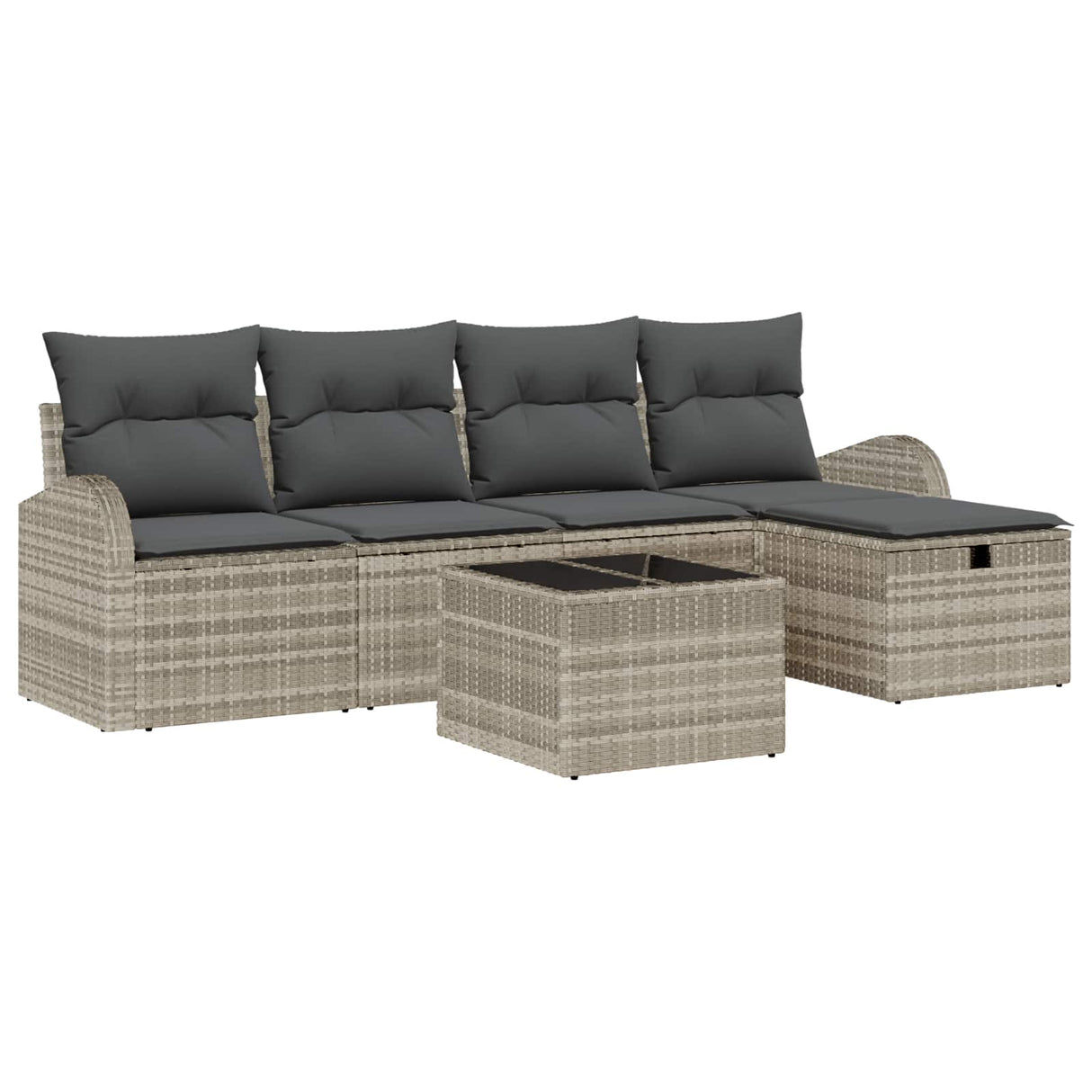 vidaXL Bankstel met kussen met opslag 5 pcs Zwart en Crème poly rattan