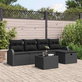 vidaXL Bankstel met kussen met opslag 5 pcs Zwart en Crème poly rattan