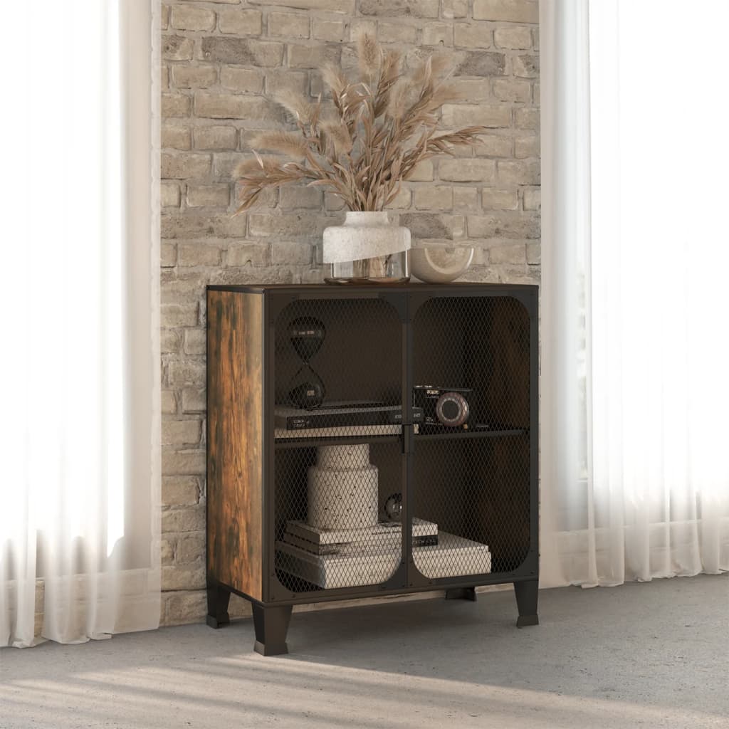 vidaXL Opbergkasten 2 st 72x36x82 cm metaal en MDF rustiek bruin