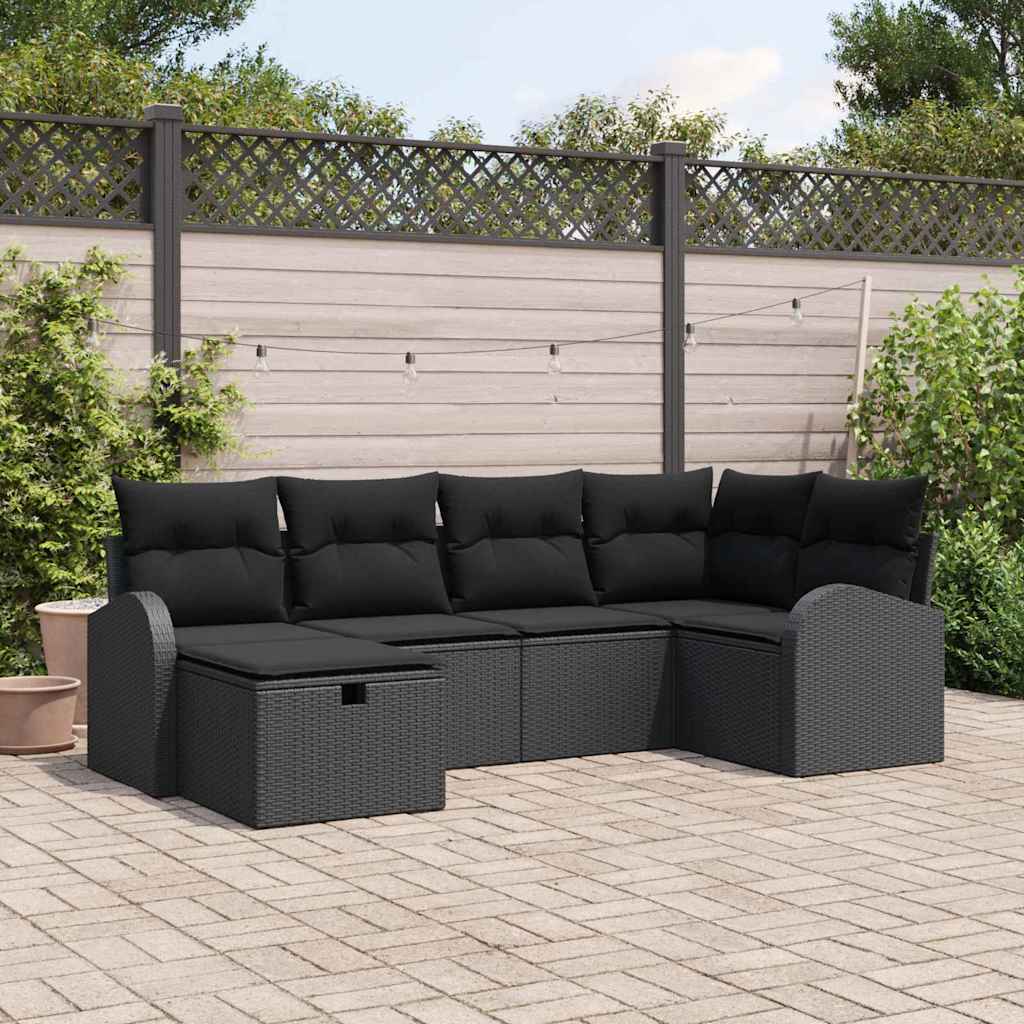 vidaXL Bankstel met kussen met opslag Zwart en Crème poly rattan