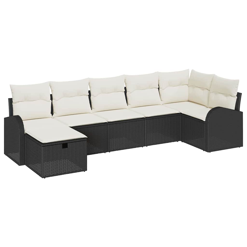 vidaXL Bankstel met kussen met opslag 7 pcs Zwart en Crème poly rattan