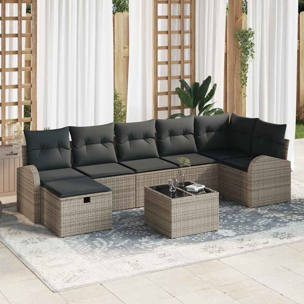 vidaXL Bankstel met kussen met opslag 7 pcs Zwart en Crème poly rattan