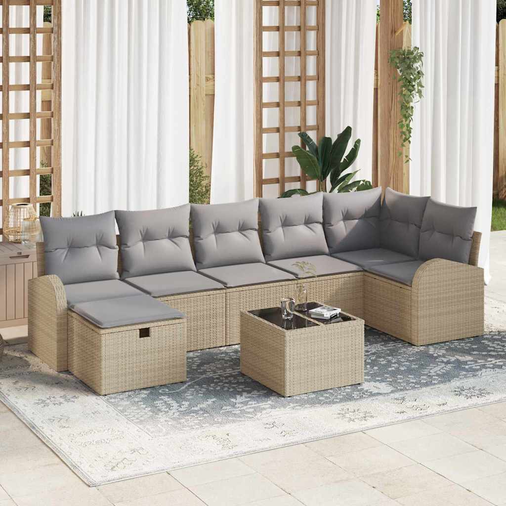 vidaXL Bankstel met kussen met opslag 7 pcs Zwart en Crème poly rattan