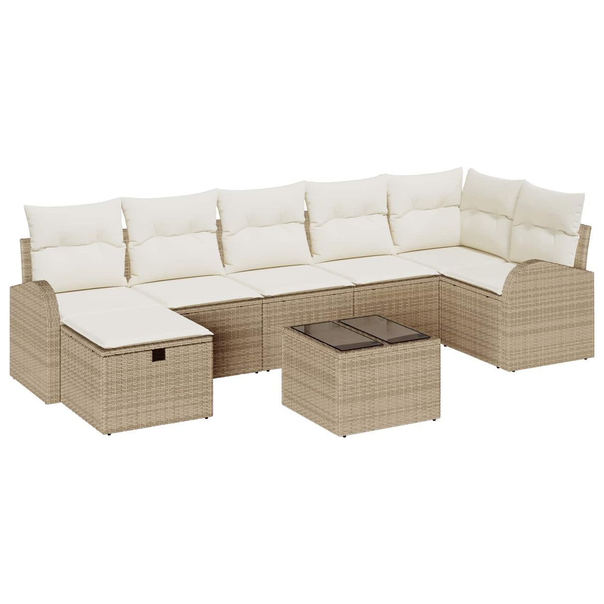 vidaXL Bankstel met kussen met opslag 7 pcs Zwart en Crème poly rattan