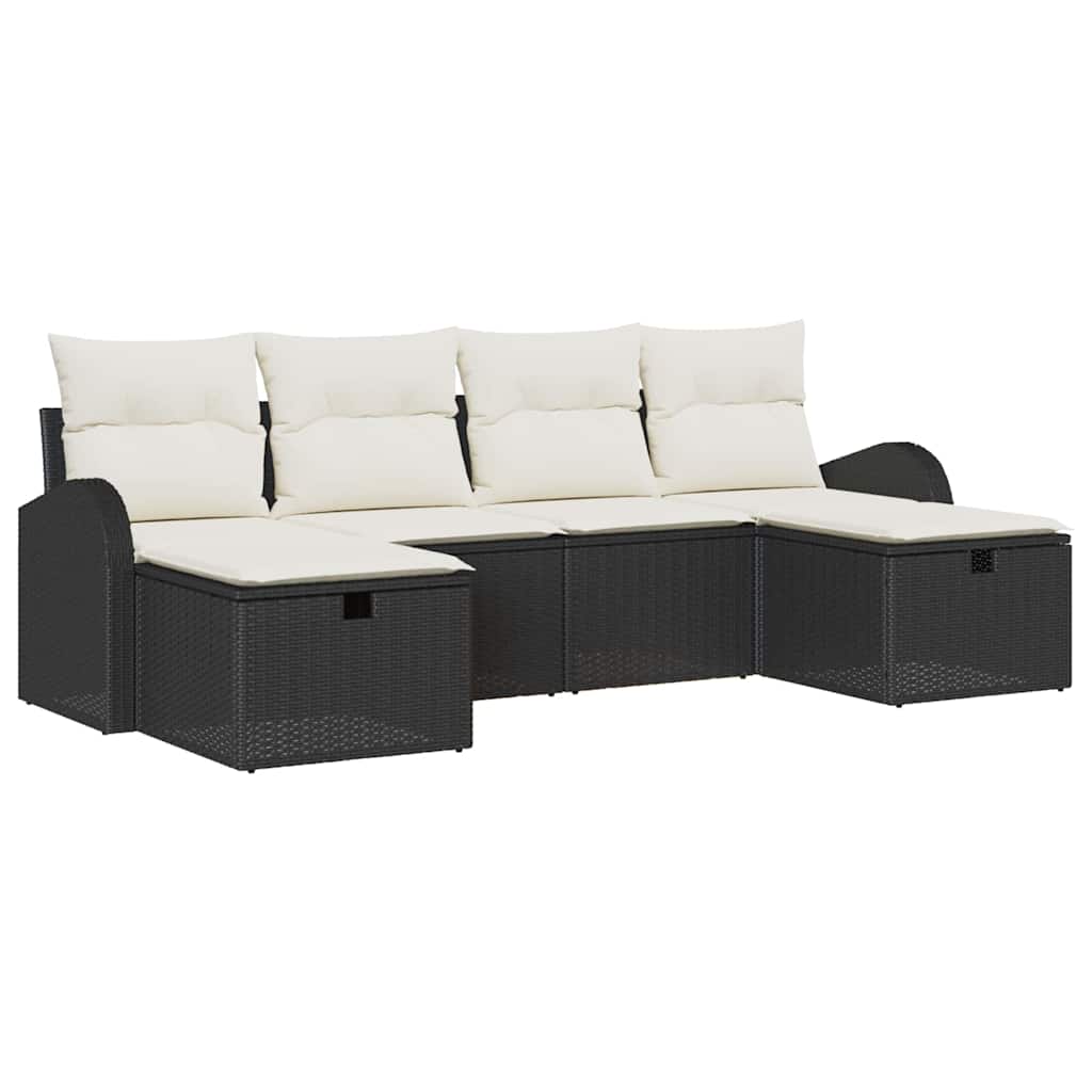 vidaXL Sofa Set with Cushions with Storage 6 pcs Black and Cream poly rattan