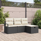 vidaXL Bankstel met kussen met opslag 4 pcs Zwart en Crème poly rattan