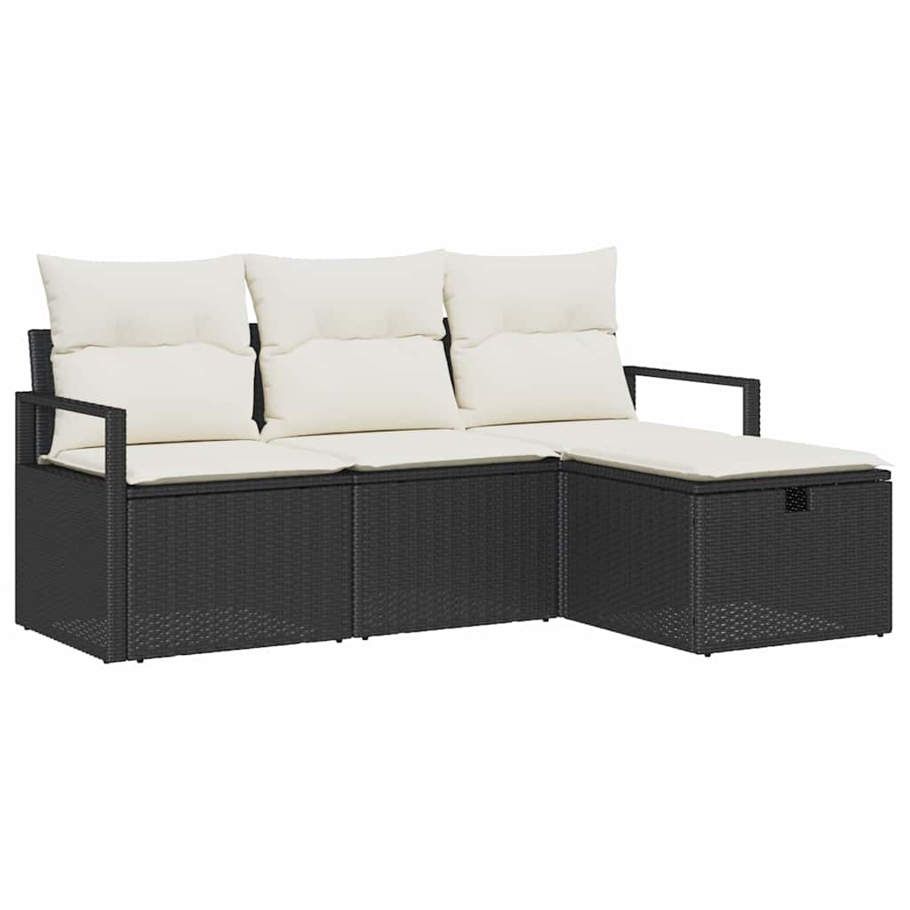 vidaXL Bankstel met kussen met opslag 4 pcs Zwart en Crème poly rattan