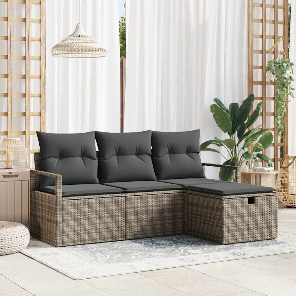 vidaXL Bankstel met kussen met opslag 4 pcs Zwart en Crème poly rattan