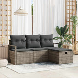 vidaXL Bankstel met kussen met opslag 4 pcs Zwart en Crème poly rattan