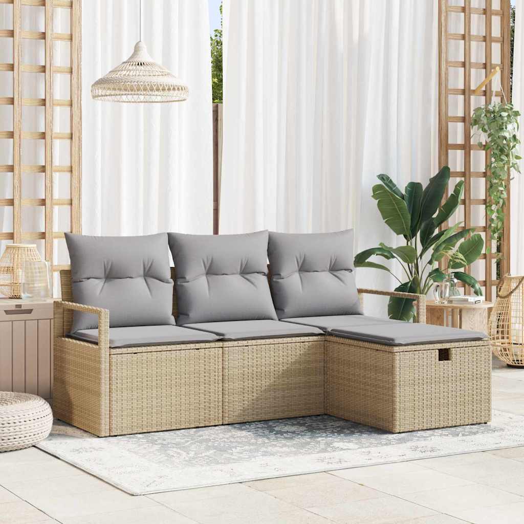 vidaXL Bankstel met kussen met opslag 4 pcs Zwart en Crème poly rattan