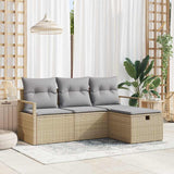 vidaXL Bankstel met kussen met opslag 4 pcs Zwart en Crème poly rattan
