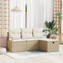 vidaXL Bankstel met kussen met opslag 4 pcs Zwart en Crème poly rattan