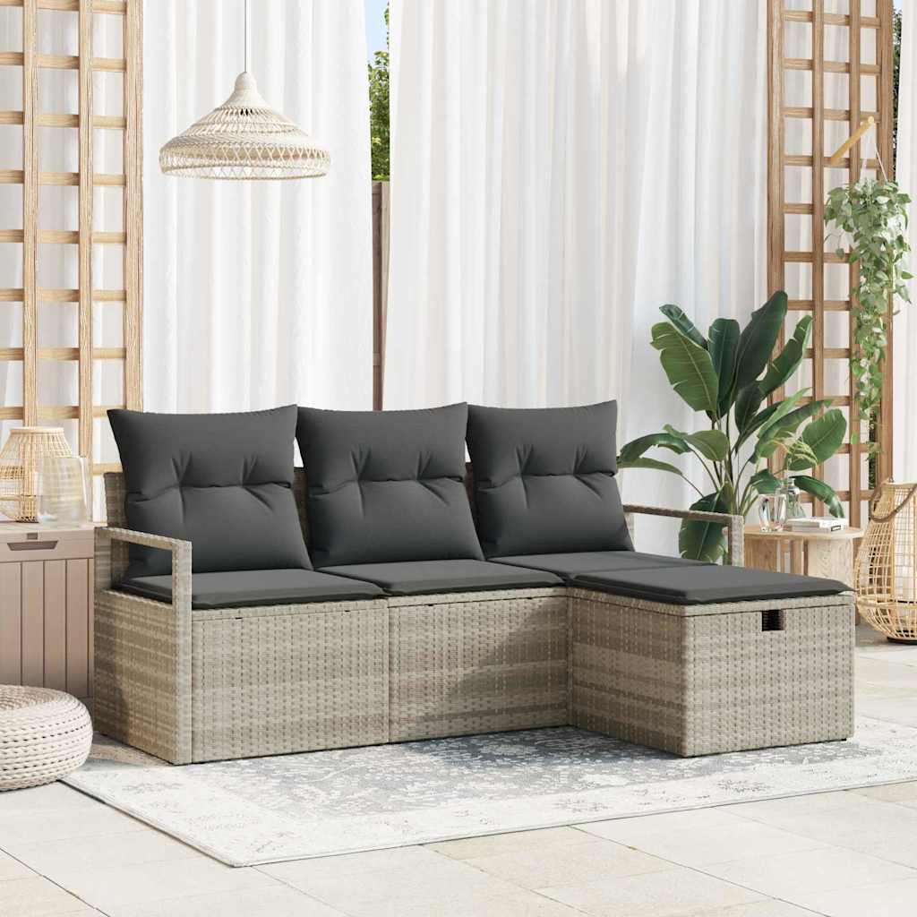 vidaXL Bankstel met kussen met opslag 4 pcs Zwart en Crème poly rattan