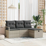 vidaXL Bankstel met kussen met opslag 4 pcs Zwart en Crème poly rattan