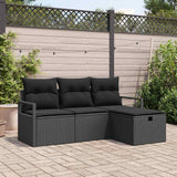 vidaXL Bankstel met kussen met opslag 4 pcs Zwart en Crème poly rattan
