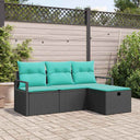 vidaXL Bankstel met kussen met opslag 4 pcs Bruin en Rood poly rattan