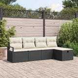 vidaXL Bankstel met kussen met opslag 5 pcs Zwart en Crème poly rattan
