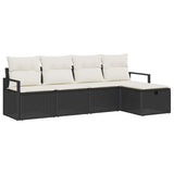 vidaXL Bankstel met kussen met opslag 5 pcs Zwart en Crème poly rattan