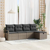 vidaXL Bankstel met kussen met opslag 5 pcs Zwart en Crème poly rattan