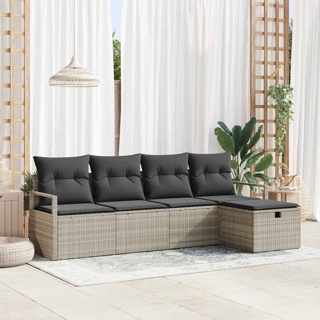 vidaXL Bankstel met kussen met opslag 5 pcs Zwart en Crème poly rattan