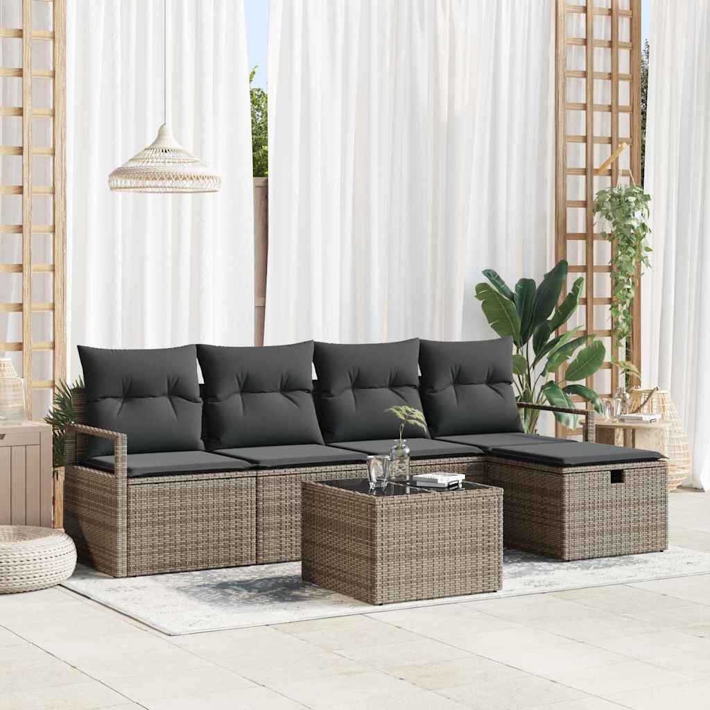vidaXL Bankstel met kussen met opslag 5 pcs Zwart en Crème poly rattan