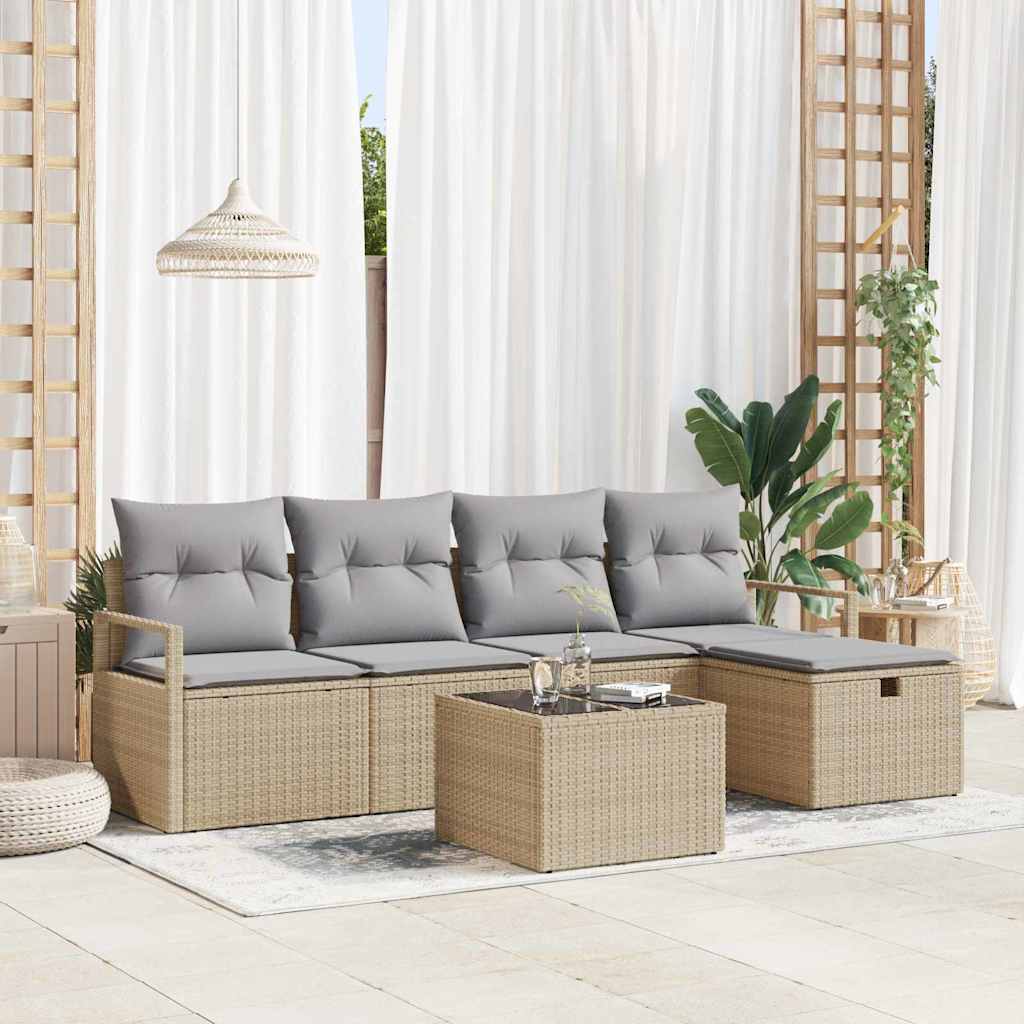vidaXL Bankstel met kussen met opslag 5 pcs Zwart en Crème poly rattan