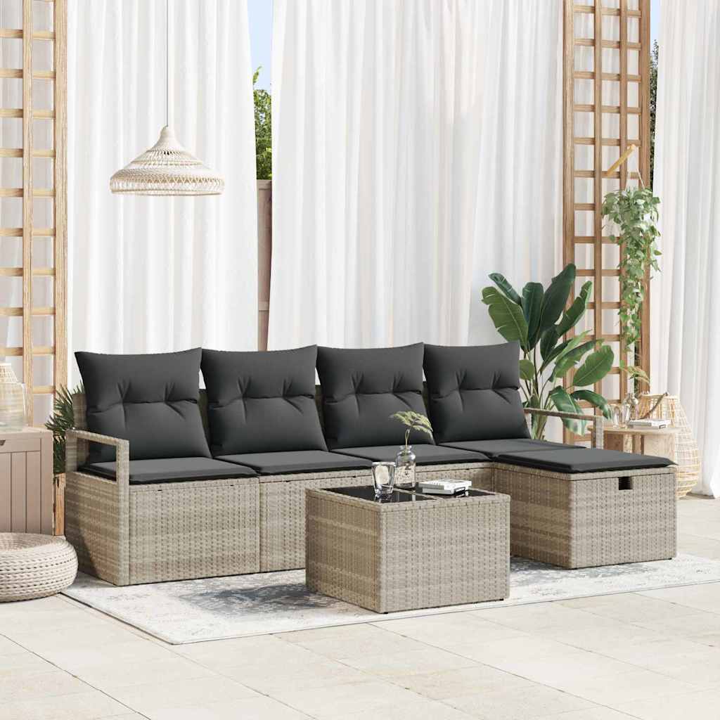 vidaXL Bankstel met kussen met opslag 5 pcs Zwart en Crème poly rattan