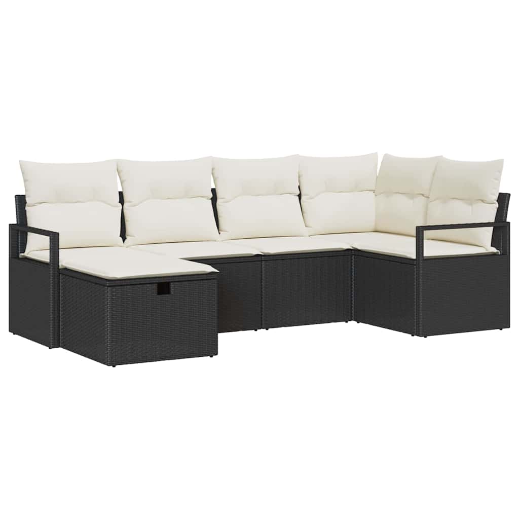 vidaXL Bankstel met kussen met opslag Zwart en Crème poly rattan