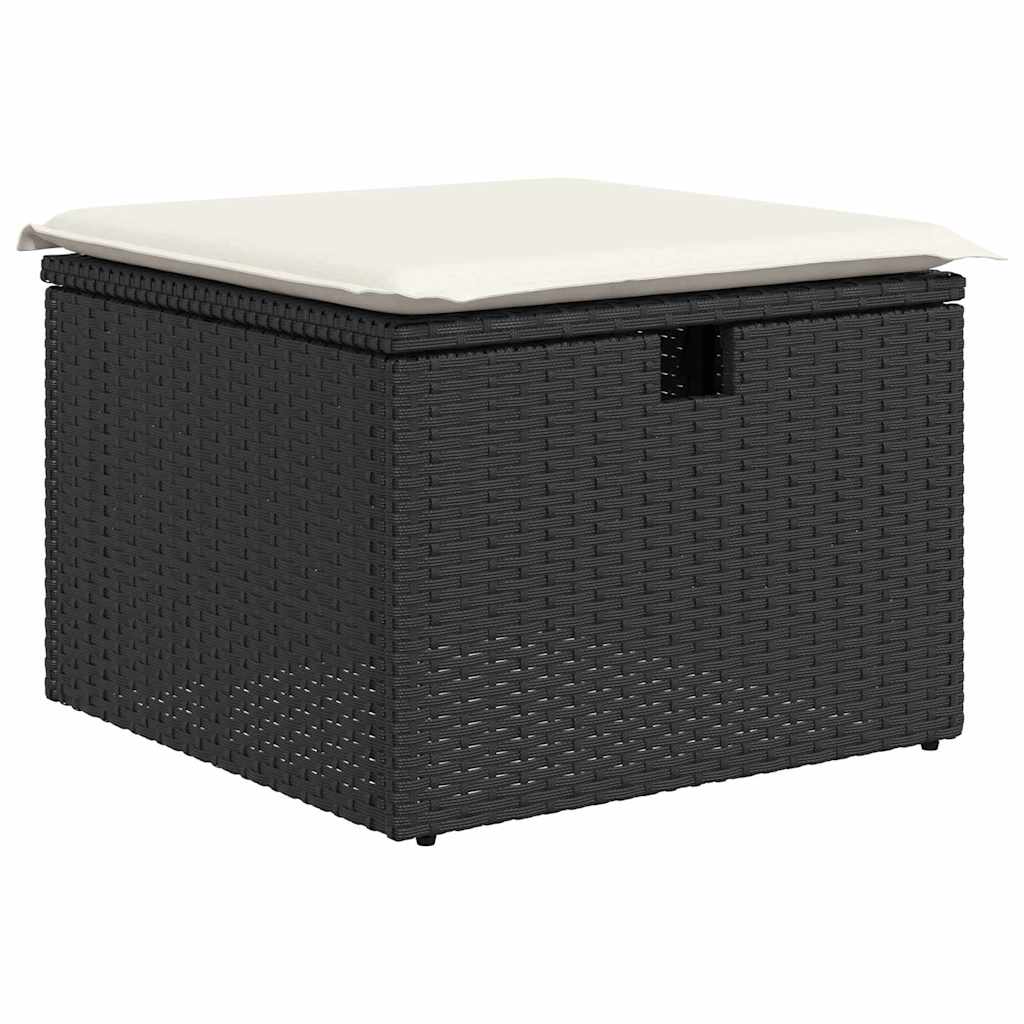 vidaXL Bankstel met kussen met opslag Zwart en Crème poly rattan