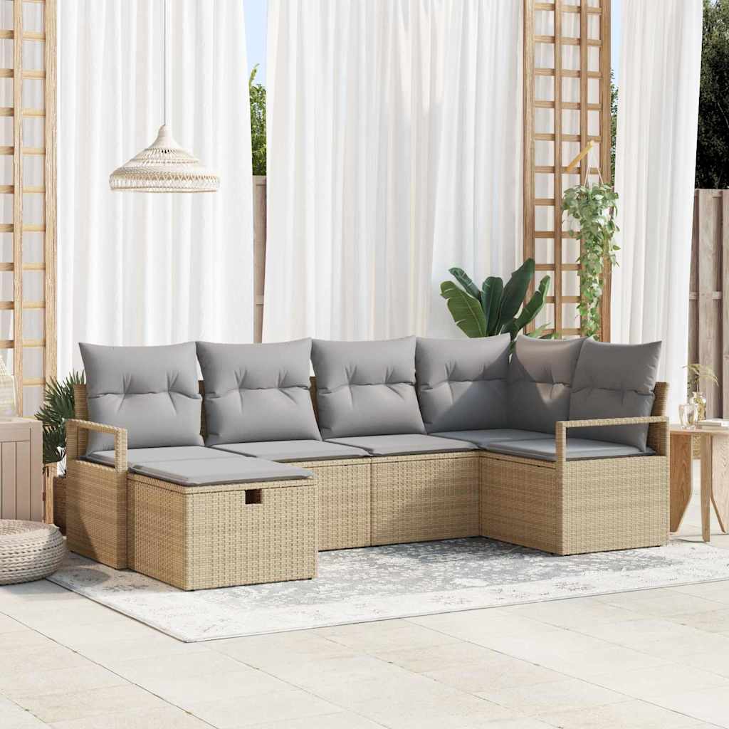 vidaXL Bankstel met kussen met opslag Zwart en Crème poly rattan